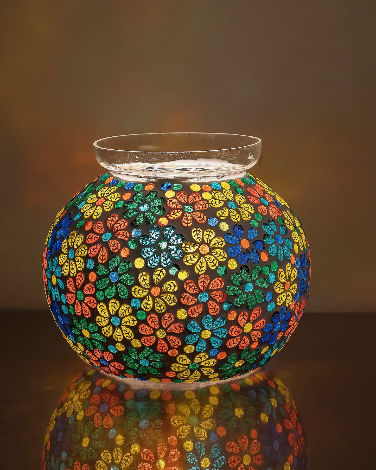 Persian Mosaic Leafy Glass Table Lamp, Desk Bedside Lamp Multicolor Light