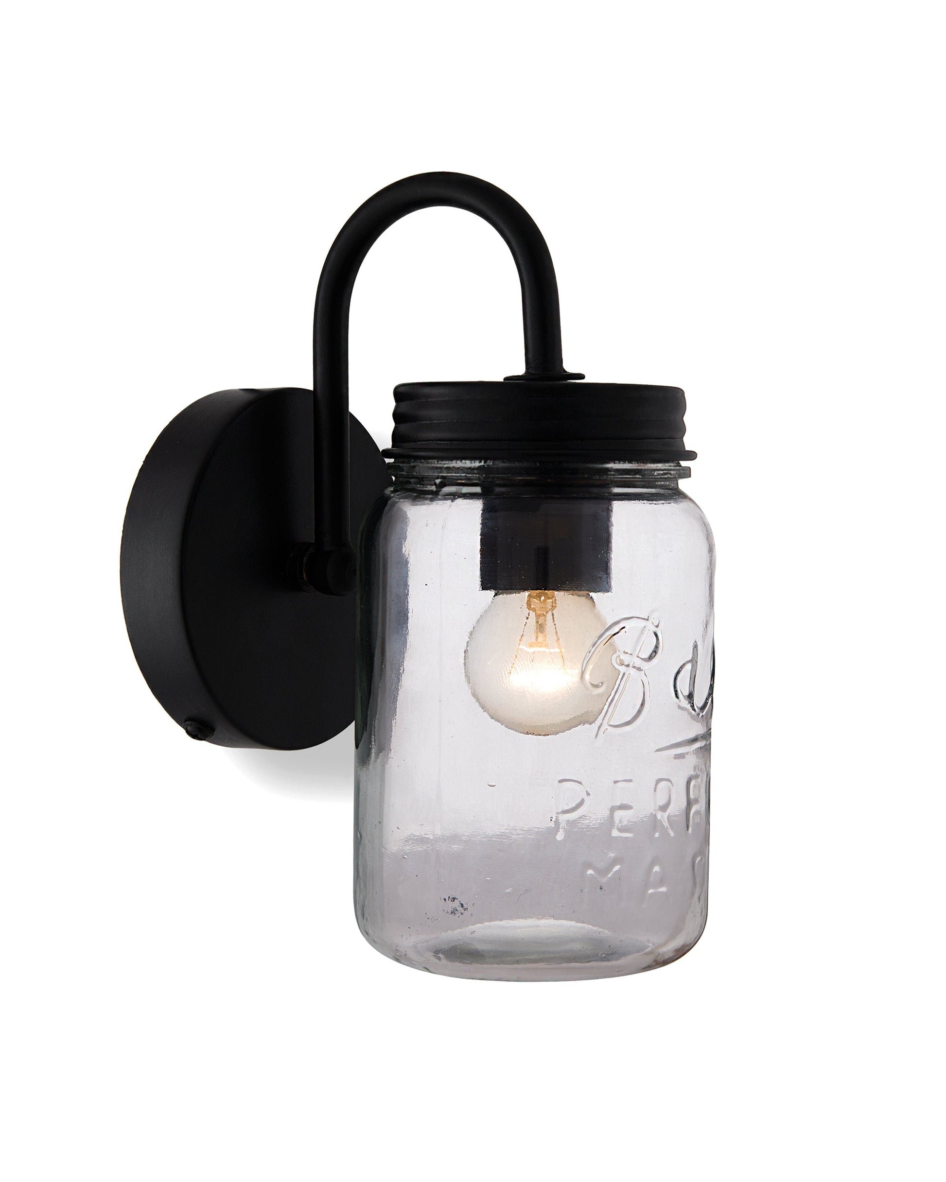 Rustic Matt Black Wall Lamp hanging with Mason jar, Downlight for Home Interior, E27 holder