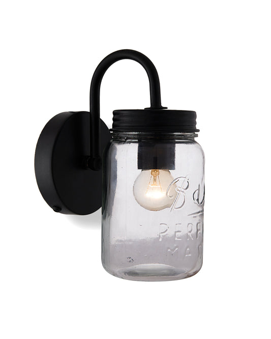 Rustic Matt Black Wall Lamp hanging with Mason jar, Downlight for Home Interior, E27 holder