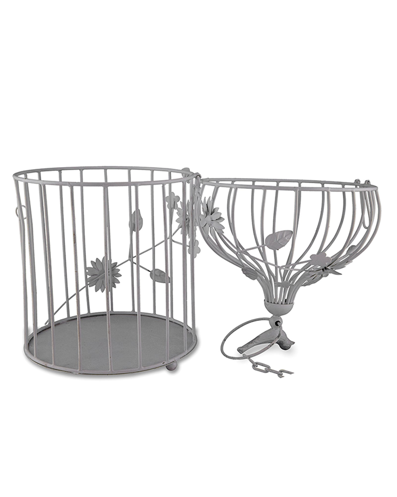 Bird Cage with Floral Vine Large Single, with hanging chain