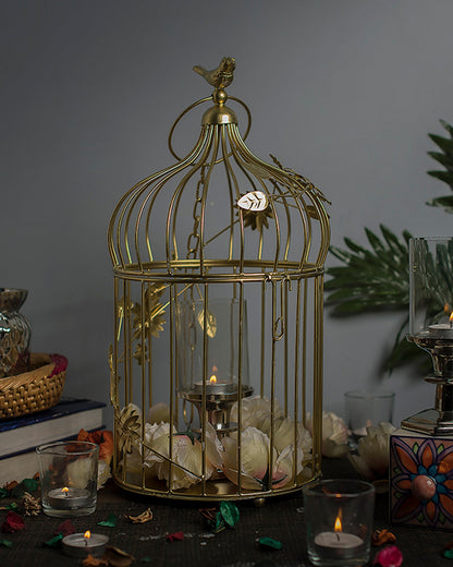 Bird Cage with Floral Vine Large Single, with hanging chain