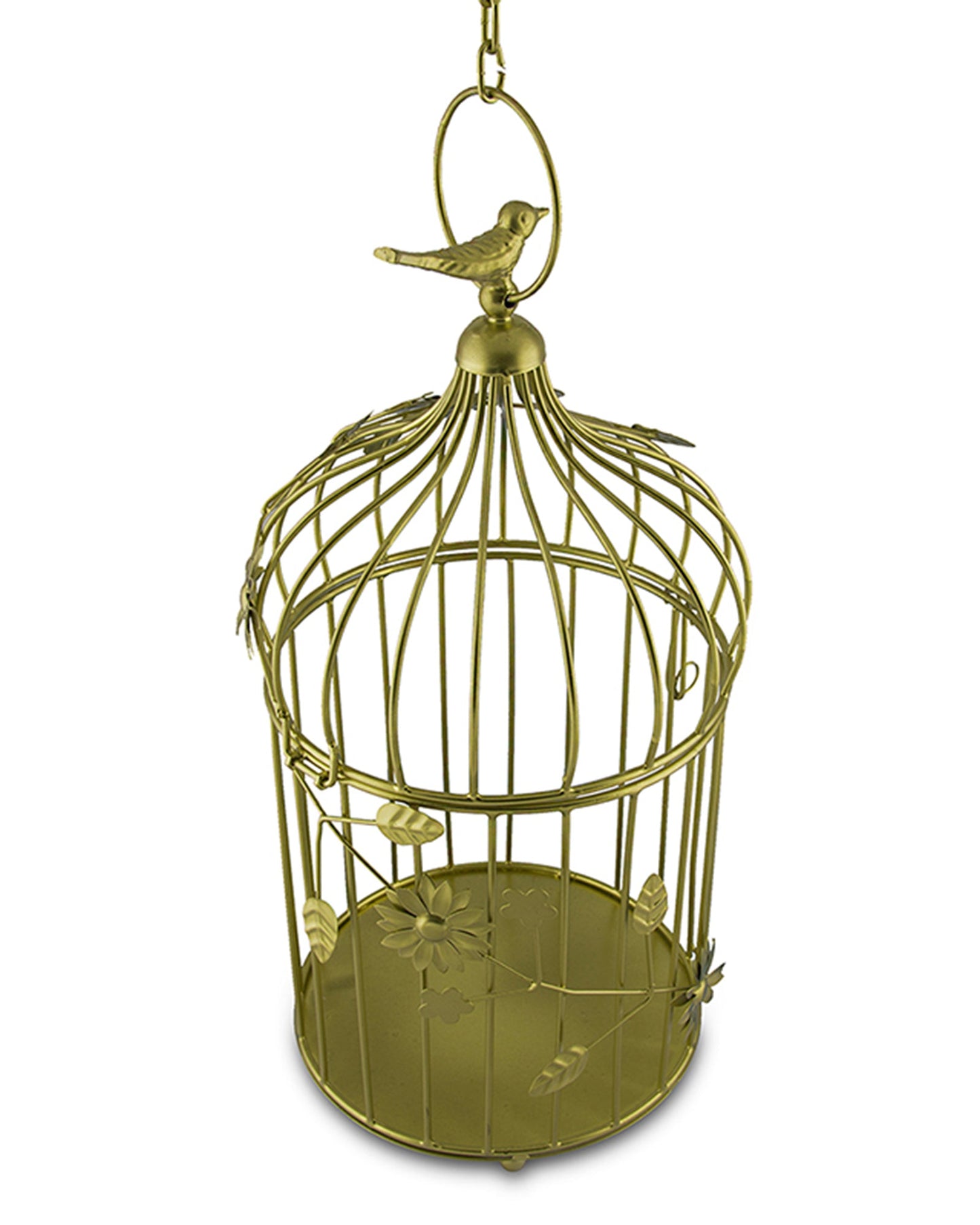 Bird Cage with Floral Vine Large Single, with hanging chain