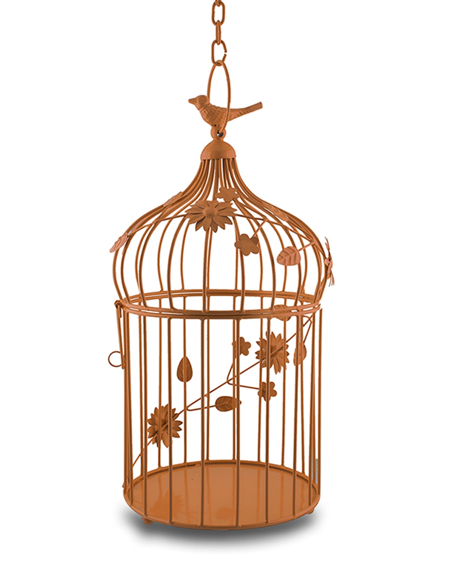 Bird Cage with Floral Vine Large Single, with hanging chain