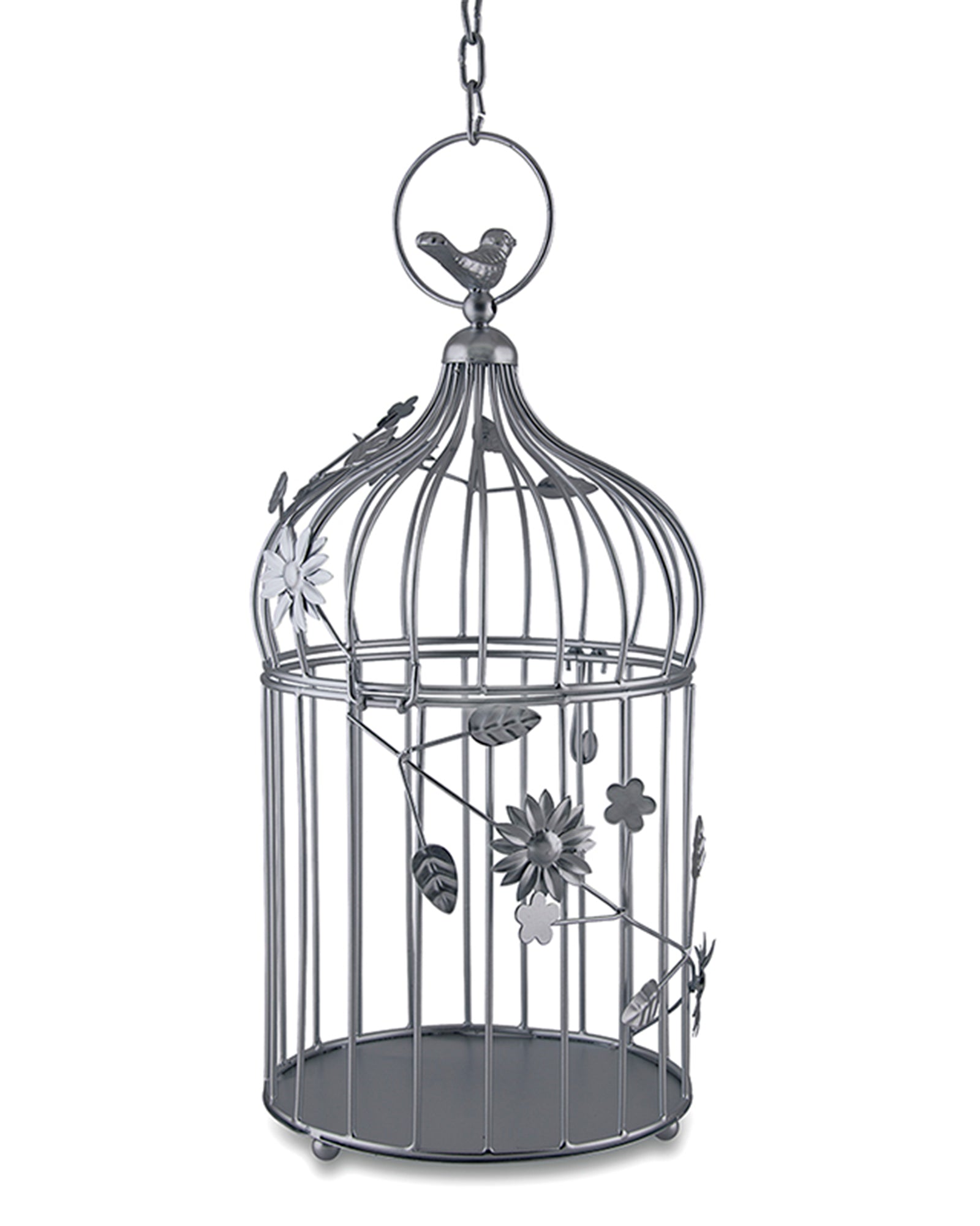 Bird Cage with Floral Vine Large Single, with hanging chain