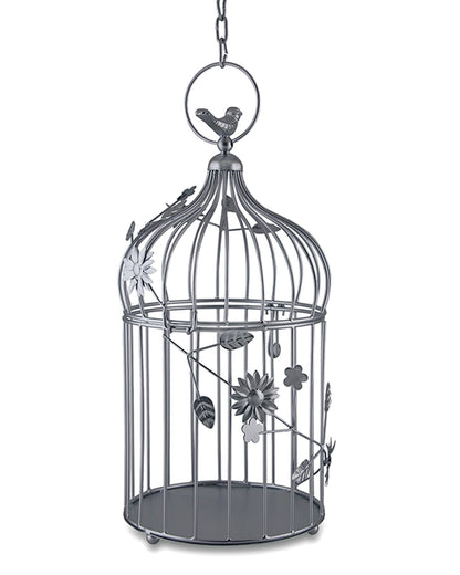 Bird Cage with Floral Vine Large Single, with hanging chain