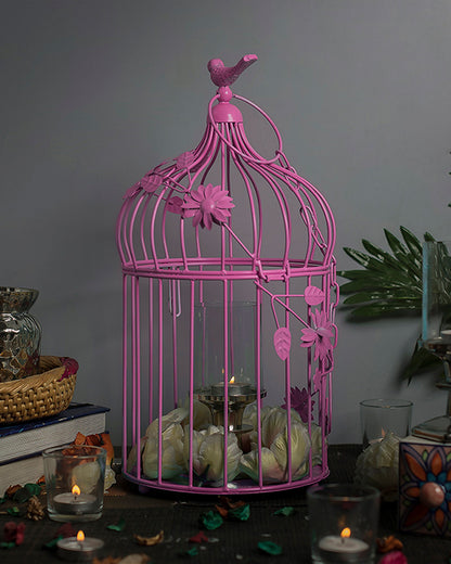 Bird Cage with Floral Vine Large Single, with hanging chain