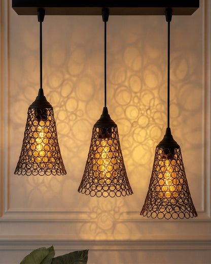 3-lights Linear Cluster Chandelier Cone hanging Pendant Light, kitchen area and dining room light