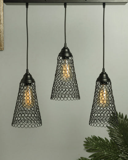3-lights Linear Cluster Chandelier Cone hanging Pendant Light, kitchen area and dining room light