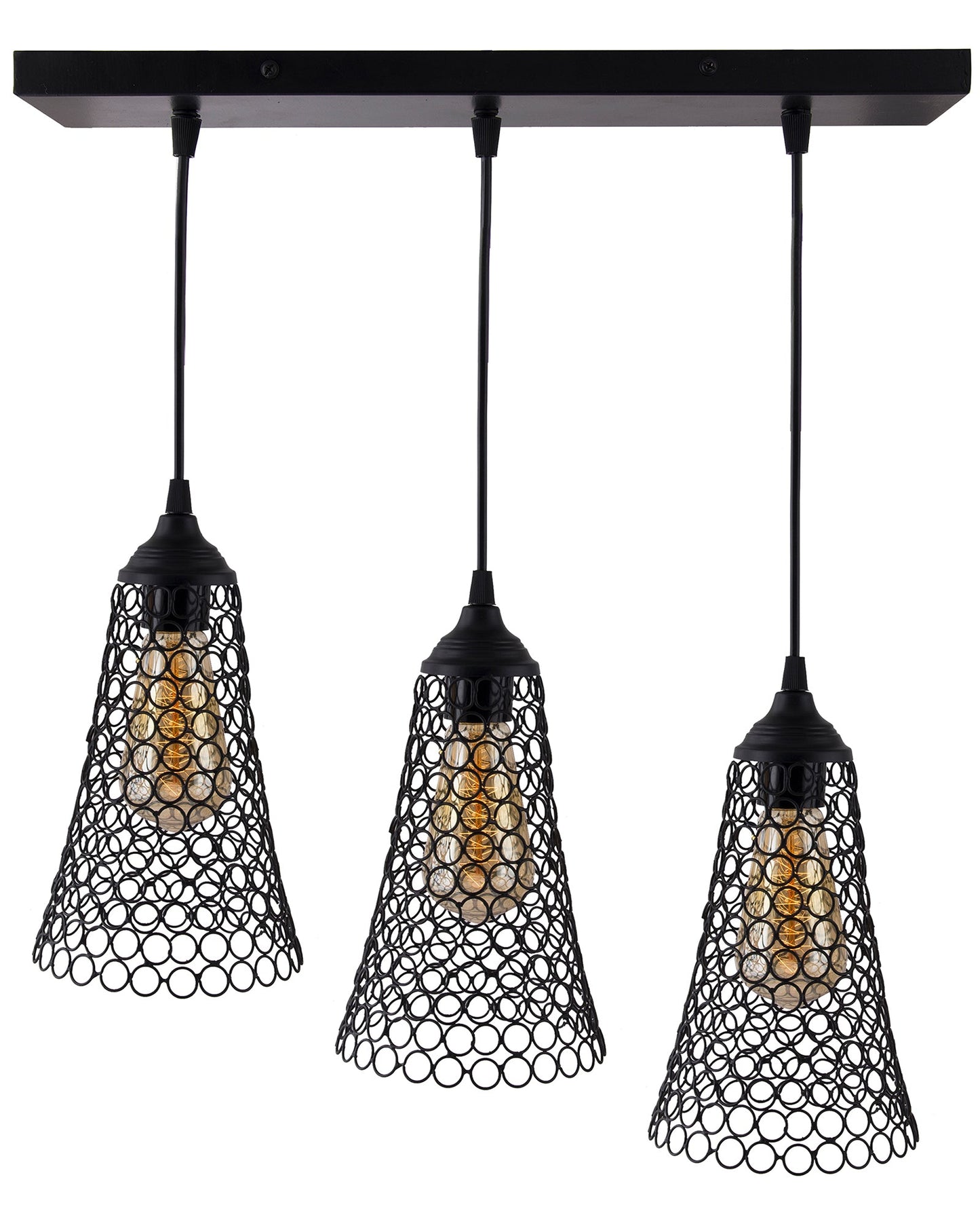 3-lights Linear Cluster Chandelier Cone hanging Pendant Light, kitchen area and dining room light