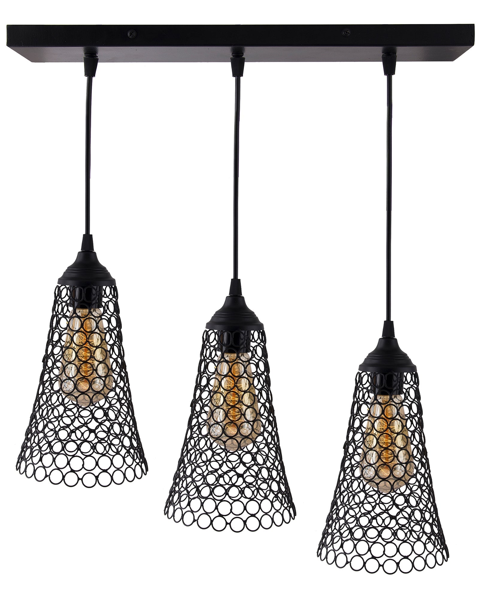 3-lights Linear Cluster Chandelier Cone hanging Pendant Light, kitchen area and dining room light