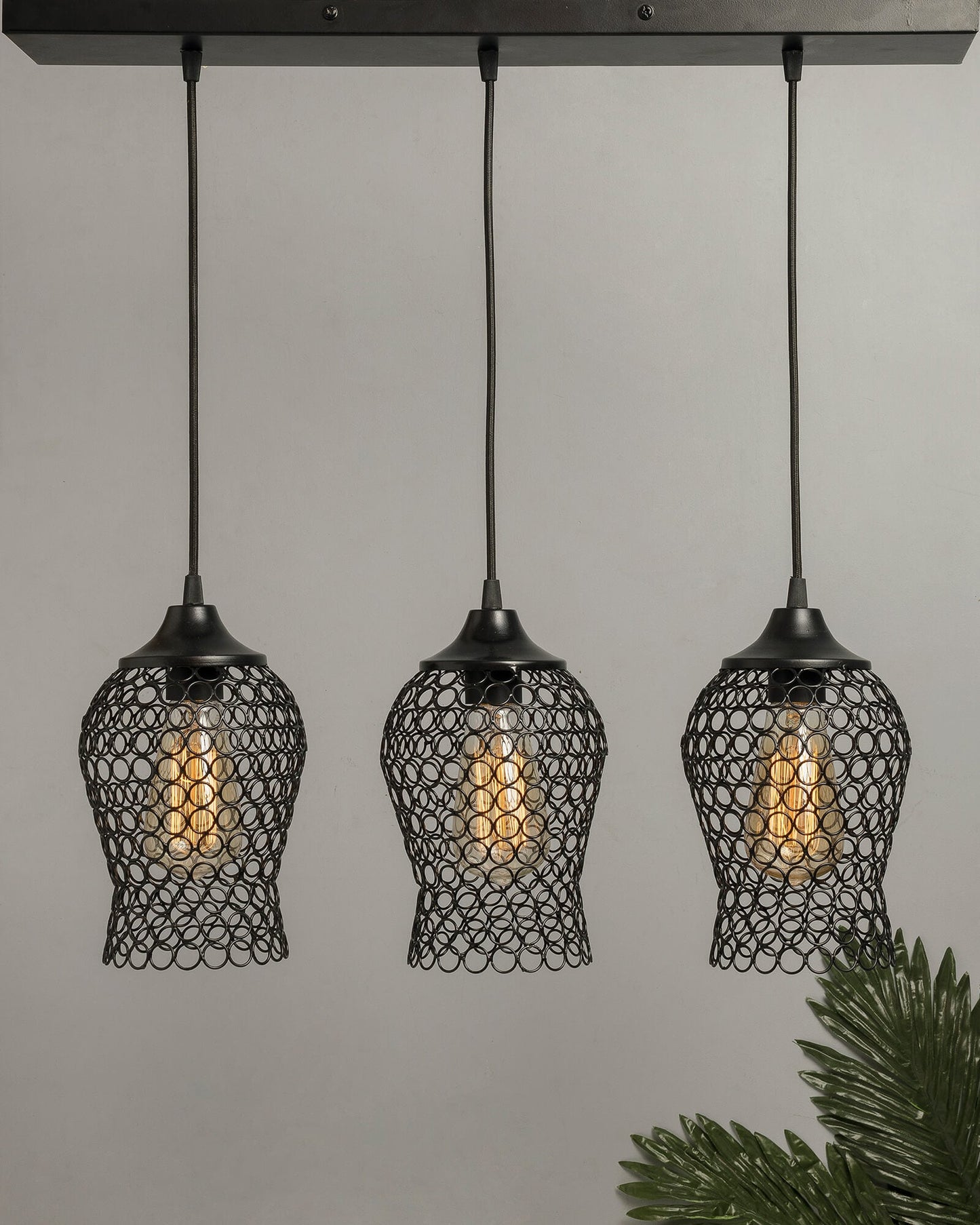 3-lights Linear Cluster Chandelier Chimney hanging Pendant Light, kitchen area and dining room light