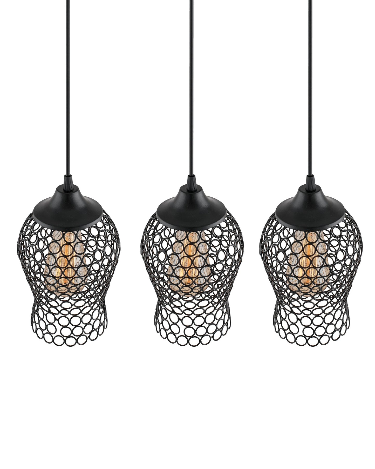 3-lights Linear Cluster Chandelier Chimney hanging Pendant Light, kitchen area and dining room light