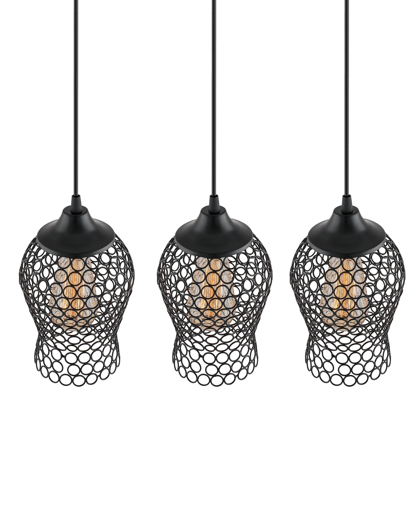 3-lights Linear Cluster Chandelier Chimney hanging Pendant Light, kitchen area and dining room light