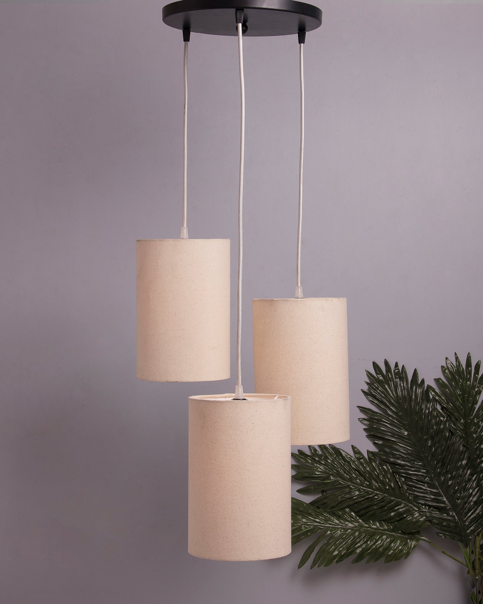 3-lights Round Cluster Chandelier shade Hanging Pendant Light with Braided Cord