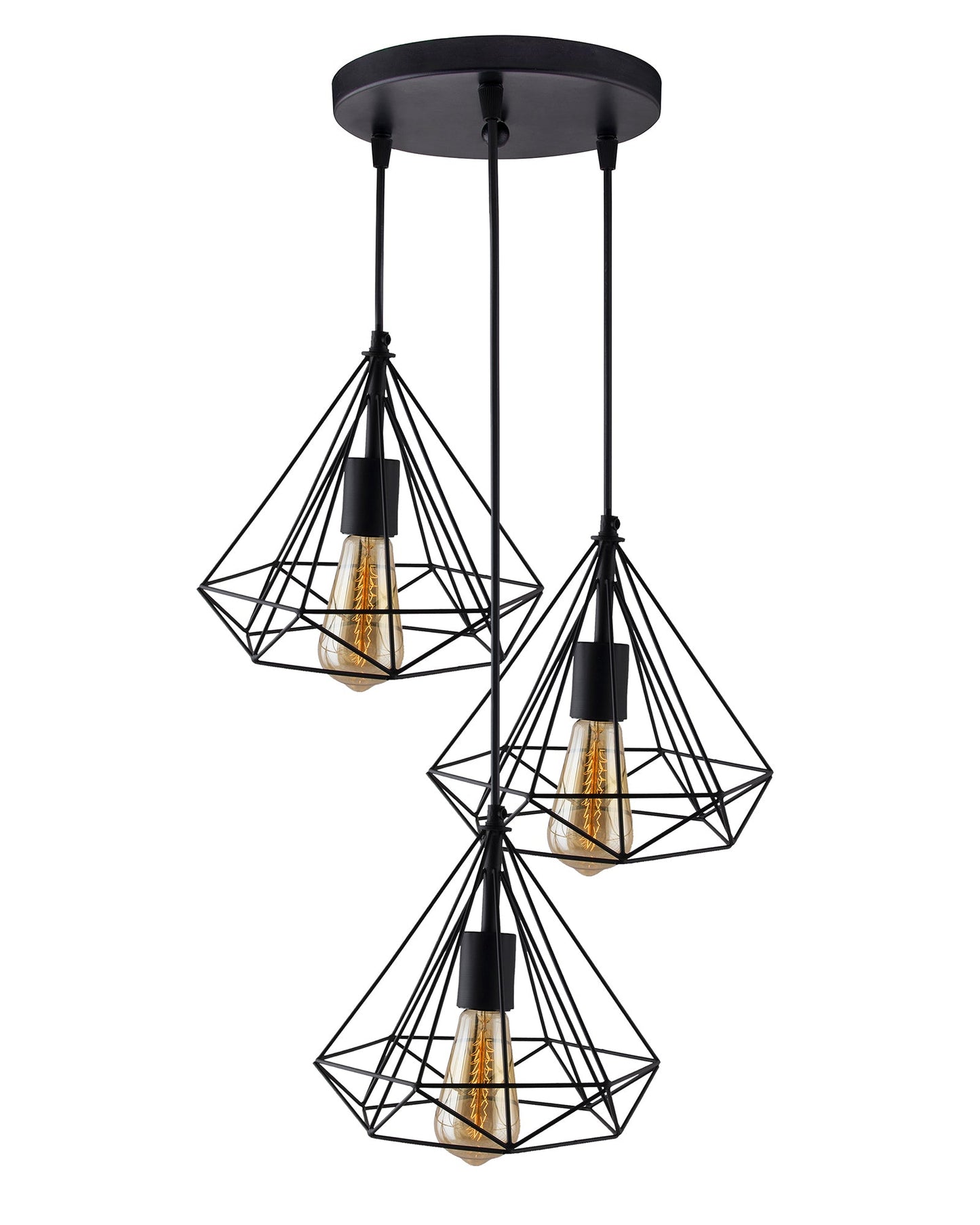 3-lights Cluster Chandelier Black Diamond Hanging Pendant Light with Black Cord