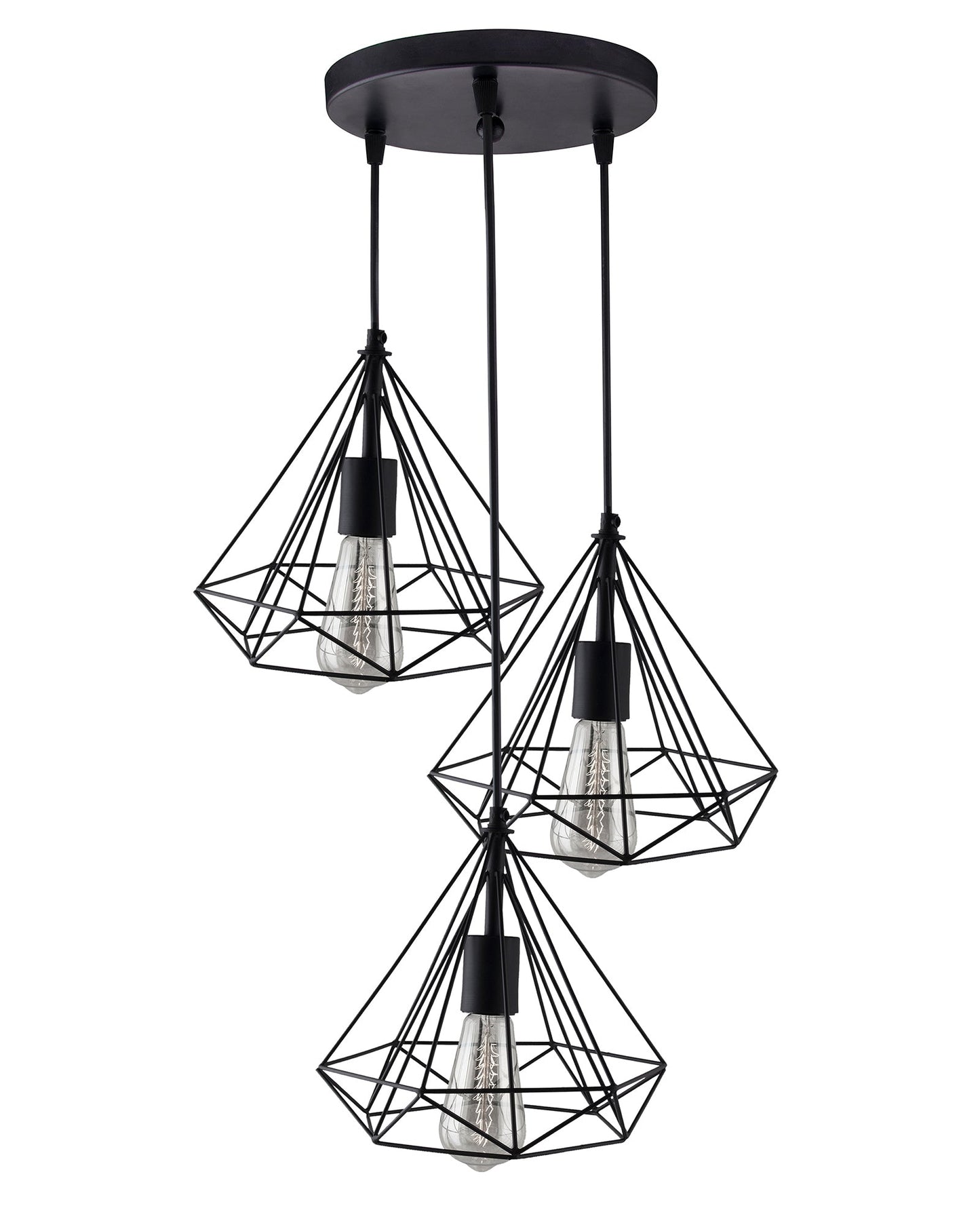 3-lights Cluster Chandelier Black Diamond Hanging Pendant Light with Black Cord