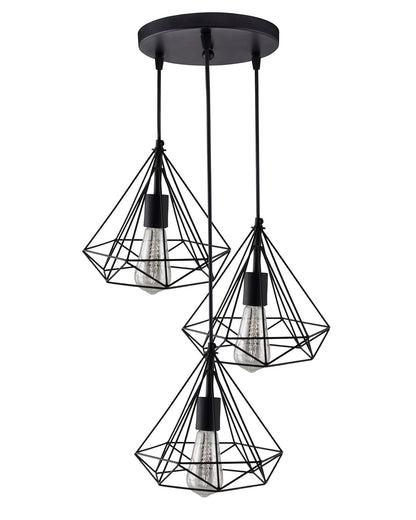 3-lights Cluster Chandelier Black Diamond Hanging Pendant Light with Black Cord