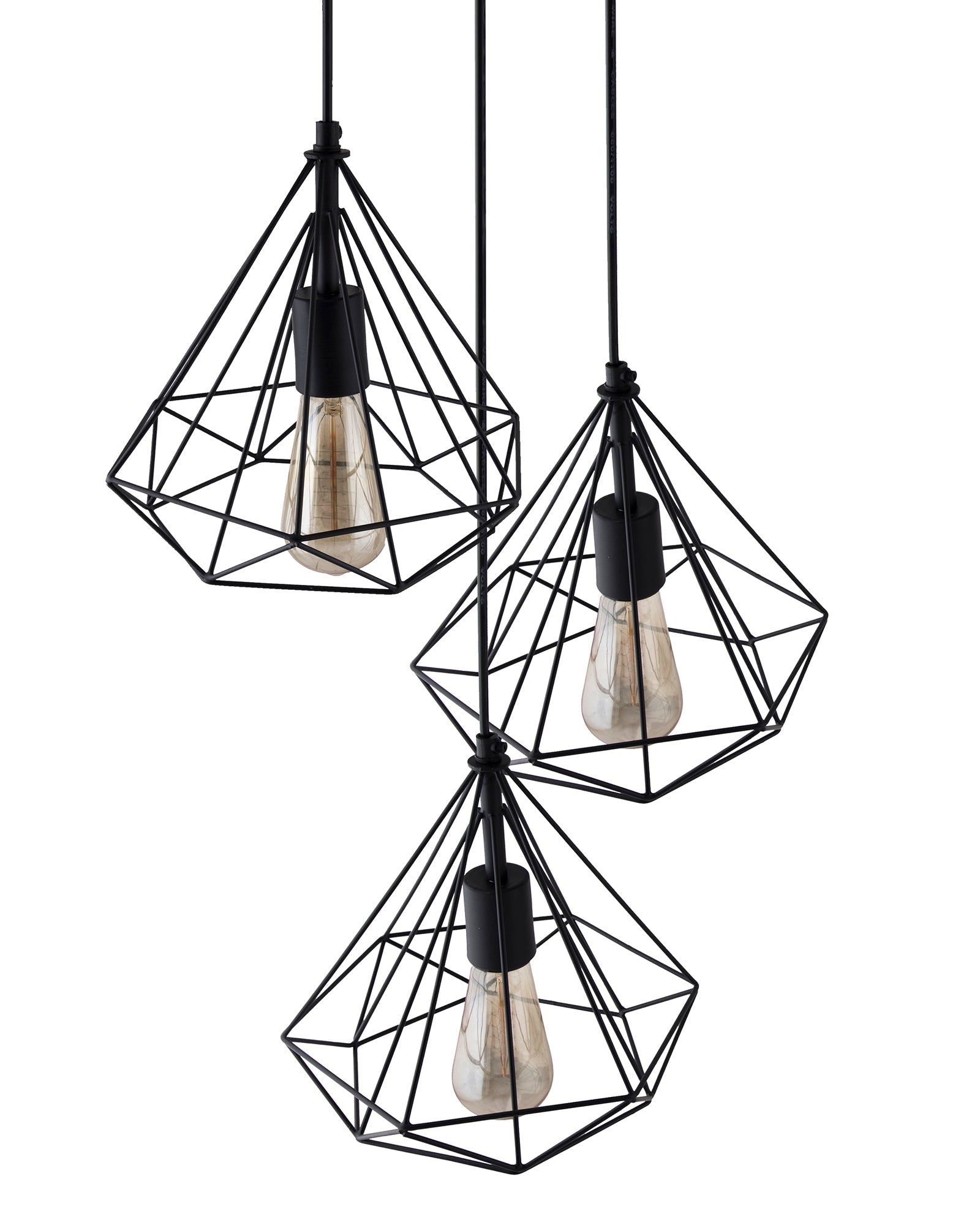 3-lights Cluster Chandelier Black Diamond Hanging Pendant Light with Black Cord