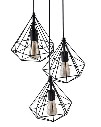 3-lights Cluster Chandelier Black Diamond Hanging Pendant Light with Black Cord