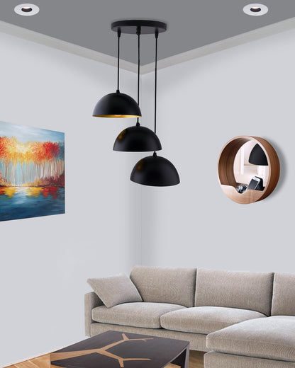 3-lights Round Cluster Chandelier 8" Pendant Hanging Pendant Light with Braided Cord