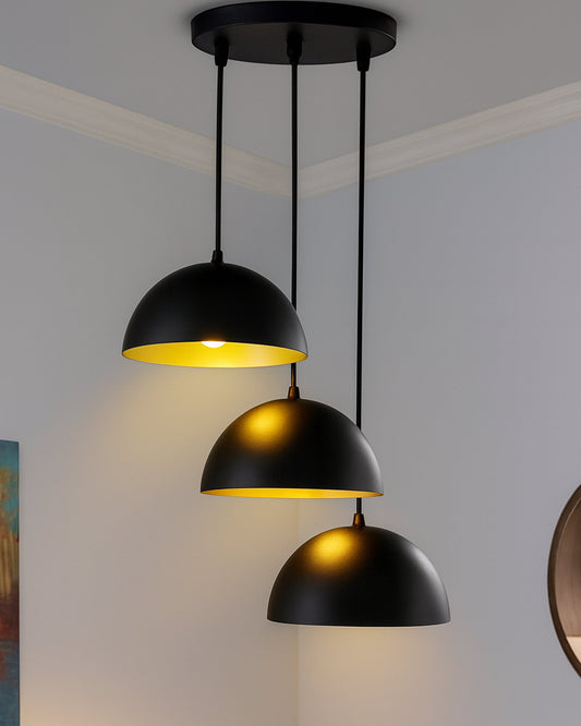 3-lights Round Cluster Chandelier 8" Pendant Hanging Pendant Light with Braided Cord