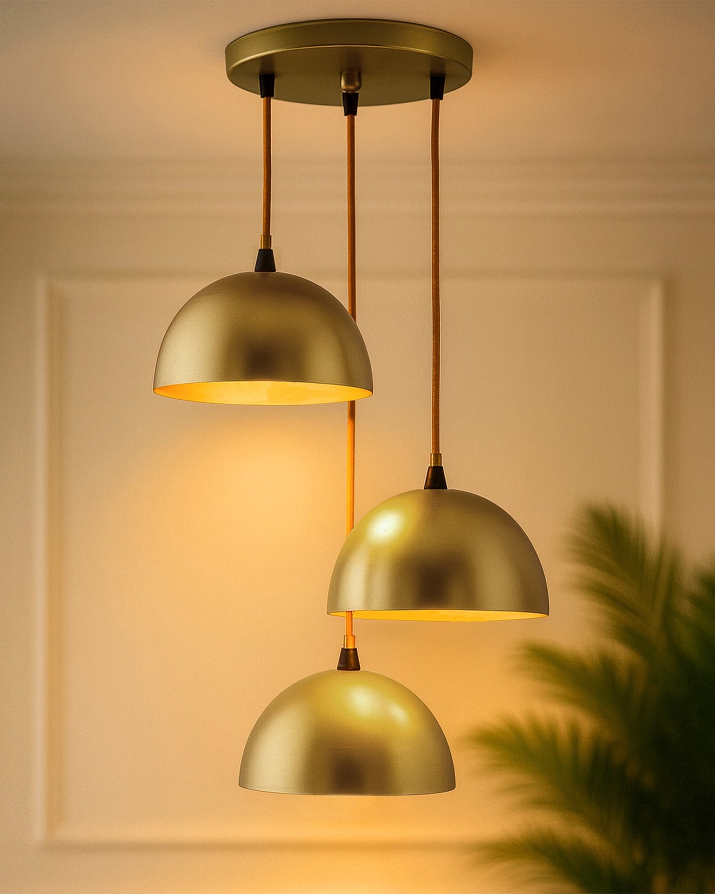 3-lights Round Cluster Chandelier 8" Pendant Hanging Pendant Light with Braided Cord