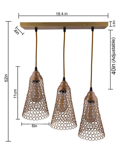 3-lights Linear Cluster Chandelier Cone hanging Pendant Light, kitchen area and dining room light