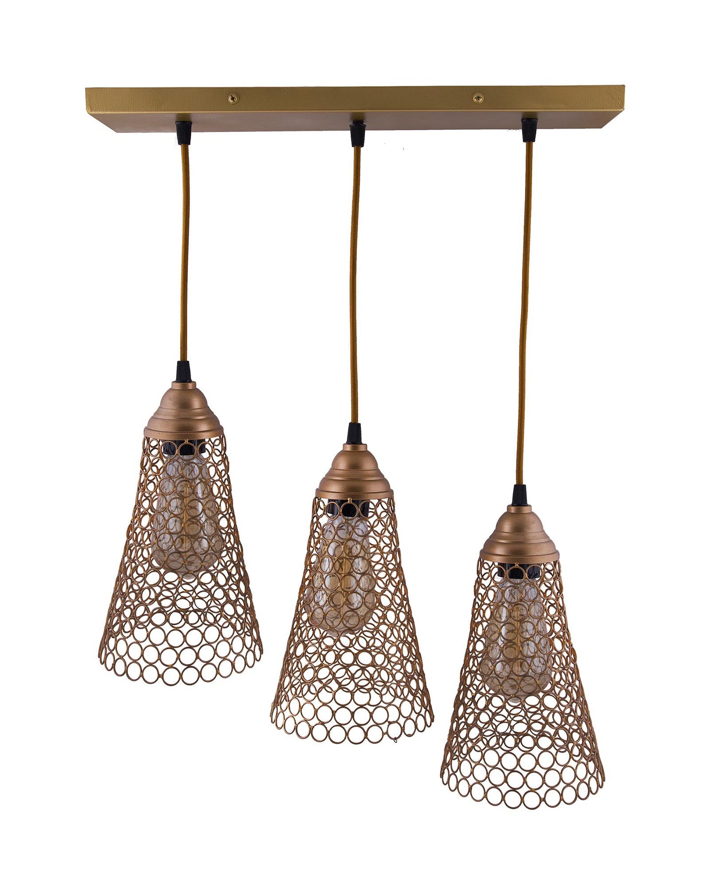 3-lights Linear Cluster Chandelier Cone hanging Pendant Light, kitchen area and dining room light