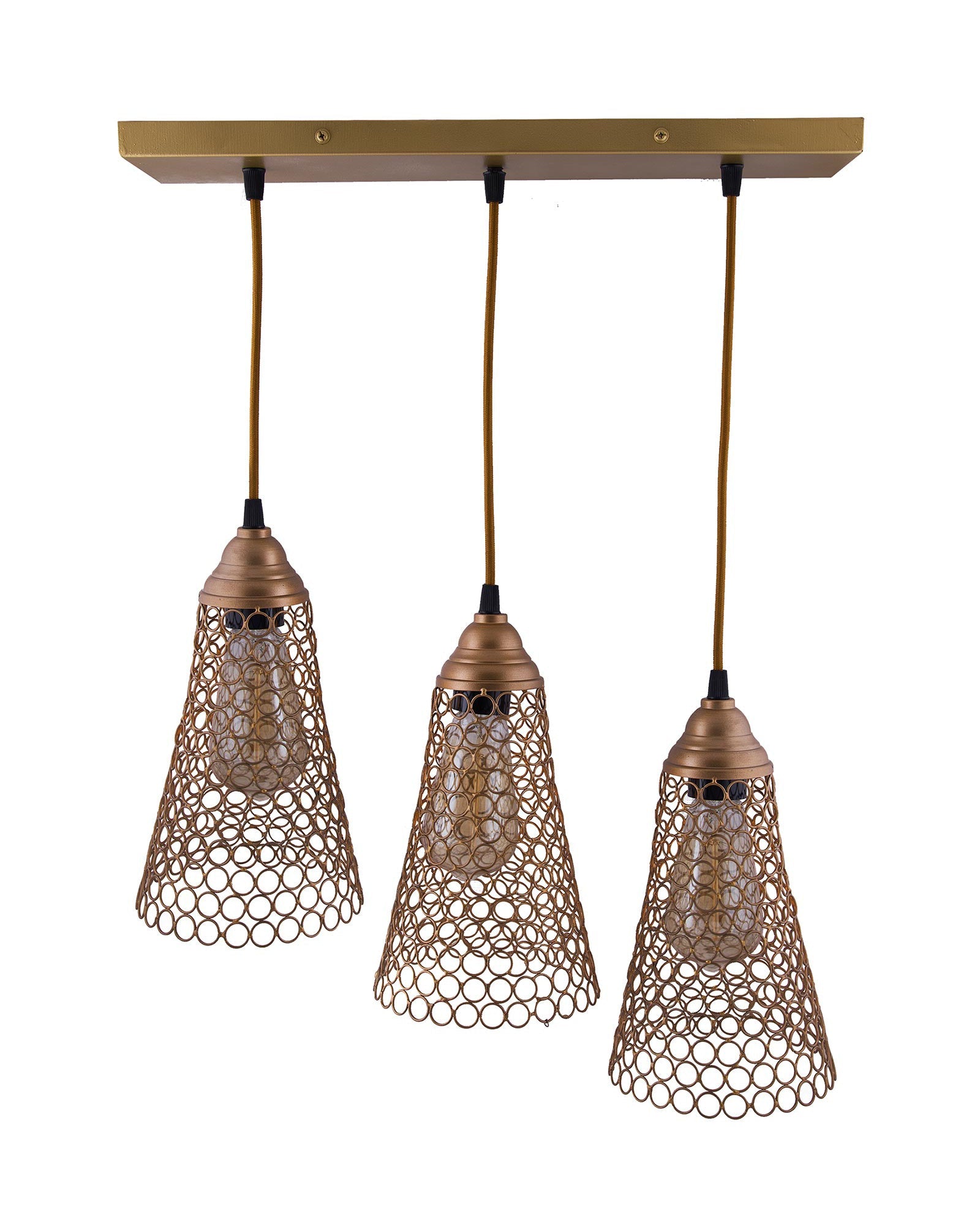 3-lights Linear Cluster Chandelier Cone hanging Pendant Light, kitchen area and dining room light