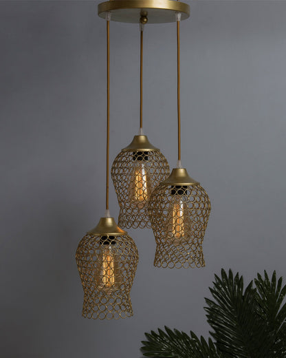 3-lights Round Cluster Chandelier Black Chimney Hanging Pendant Light with Braided Cord