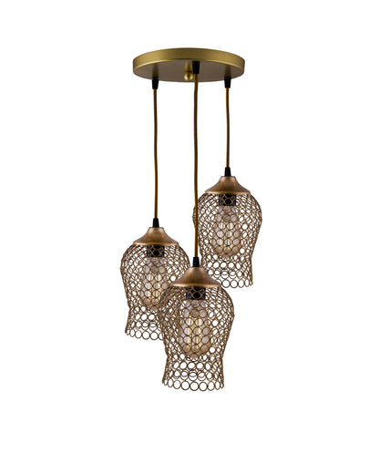 3-lights Round Cluster Chandelier Black Chimney Hanging Pendant Light with Braided Cord