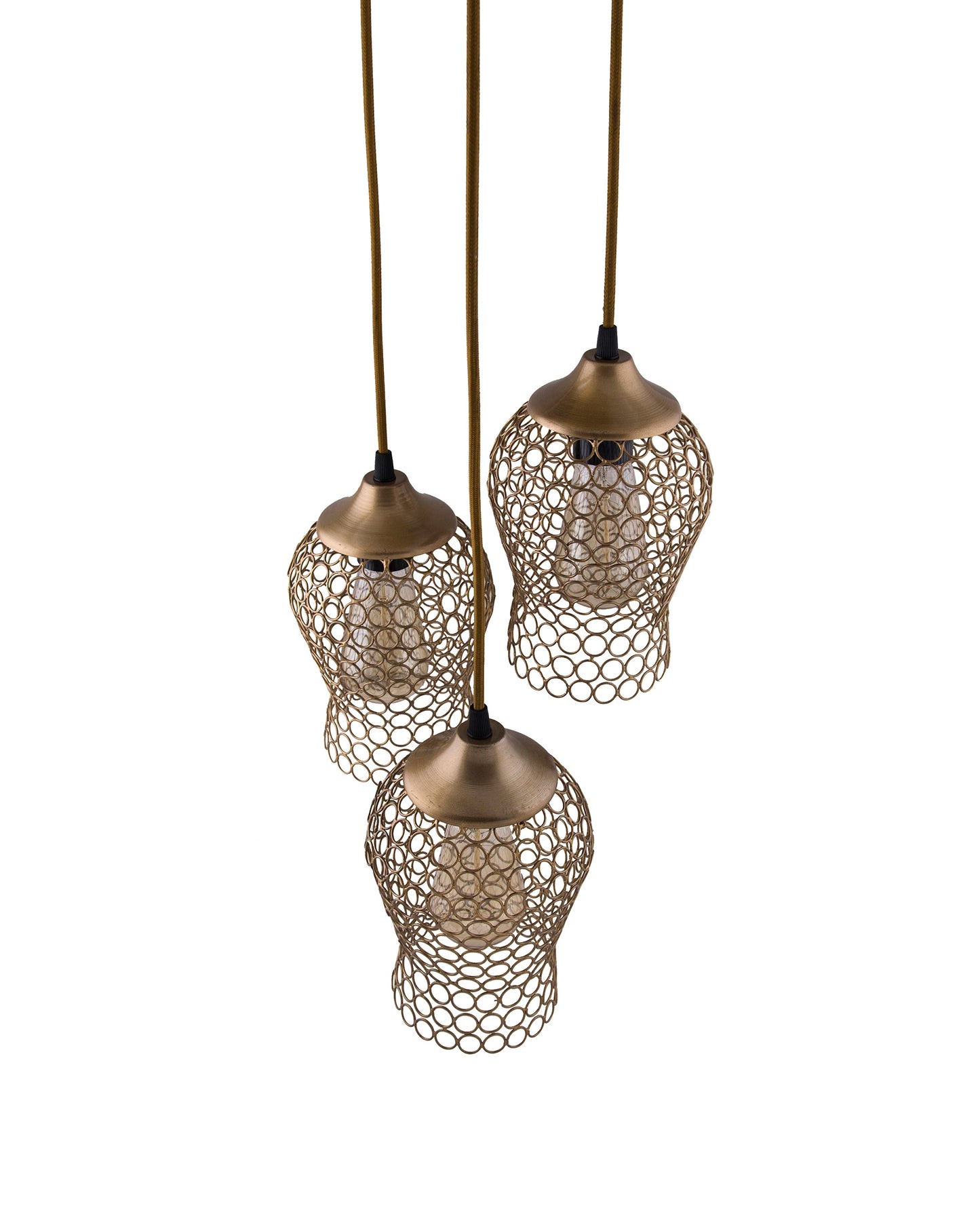 3-lights Round Cluster Chandelier Black Chimney Hanging Pendant Light with Braided Cord