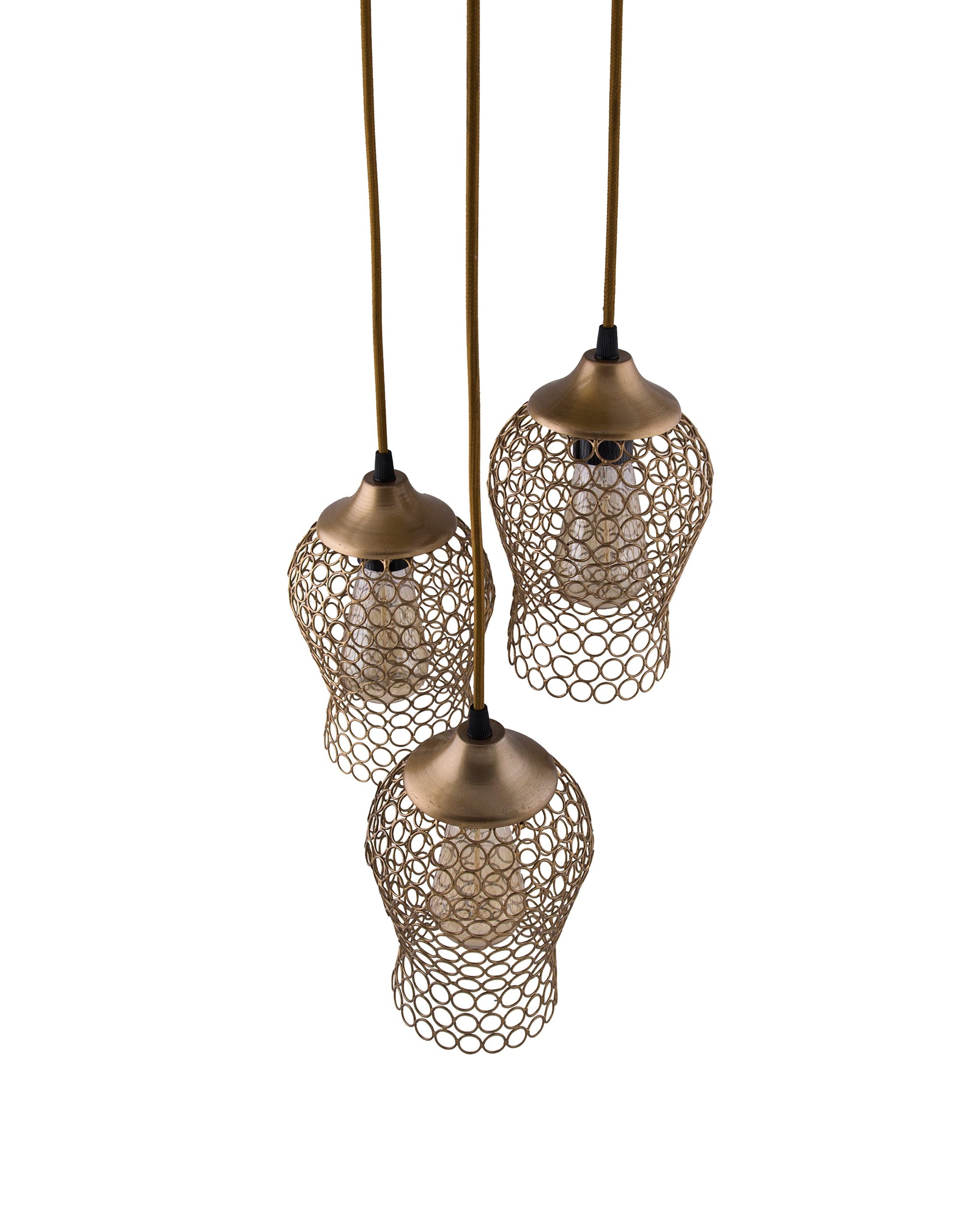 3-lights Round Cluster Chandelier Black Chimney Hanging Pendant Light with Braided Cord