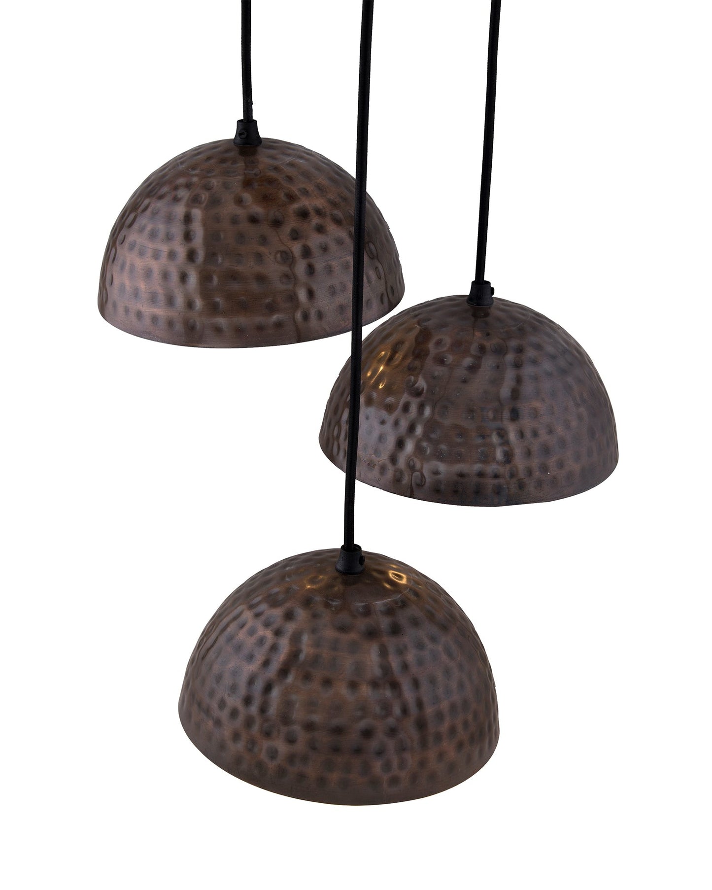 3-lights Cluster Chandelier Antique Copper Hammered 8" Pendant Hanging Pendant Light with Braided Cord