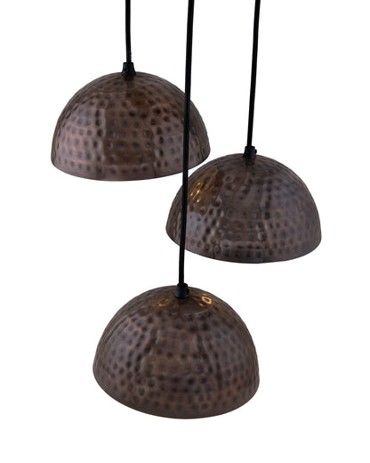 3-lights Cluster Chandelier Antique Copper Hammered 8" Pendant Hanging Pendant Light with Braided Cord