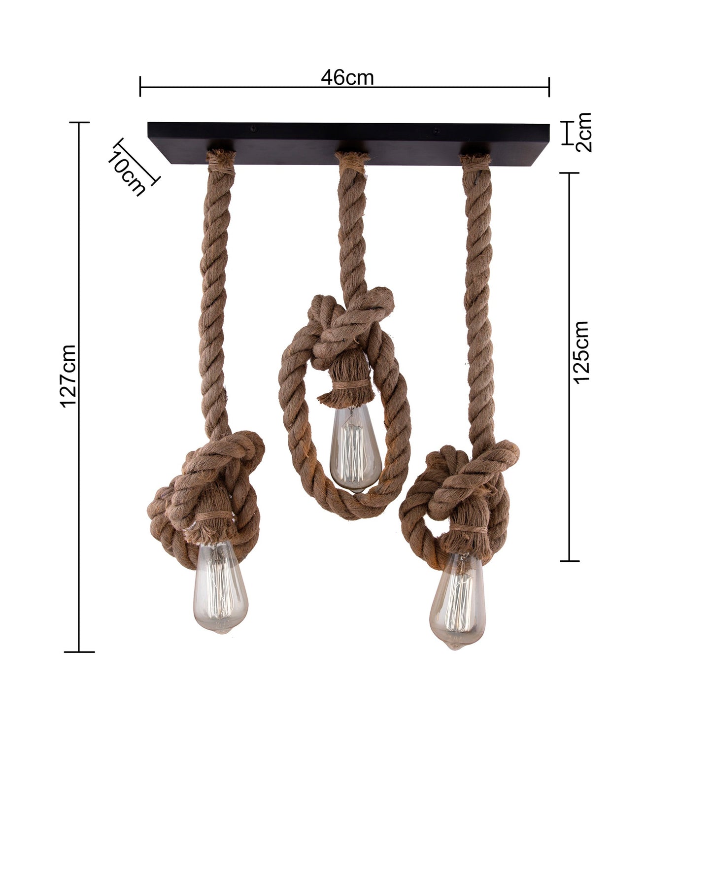 3-lights Linear Cluster Chandelier Edison Rustic Rope hanging Pendant Light, kitchen area and dining room light