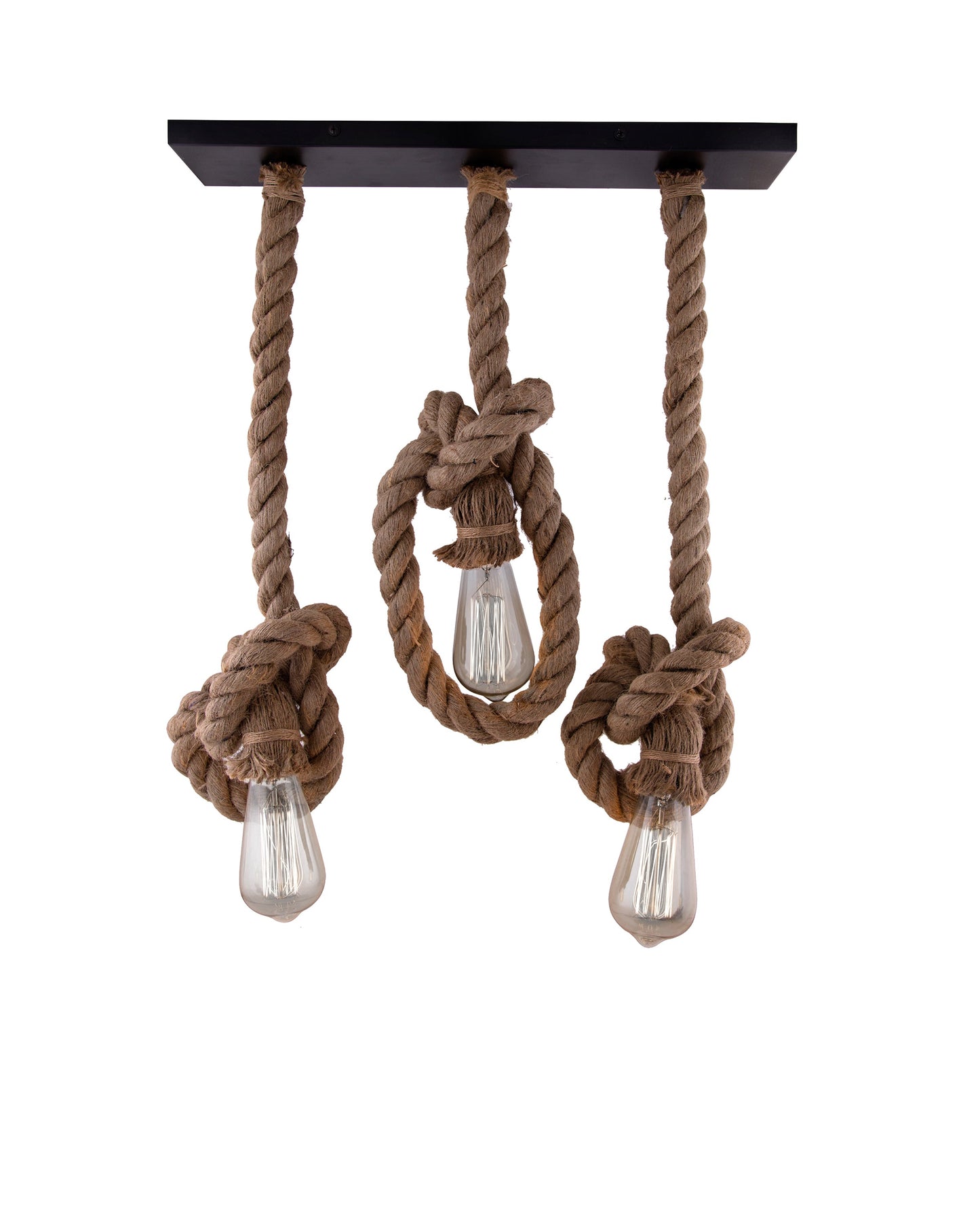 3-lights Linear Cluster Chandelier Edison Rustic Rope hanging Pendant Light, kitchen area and dining room light