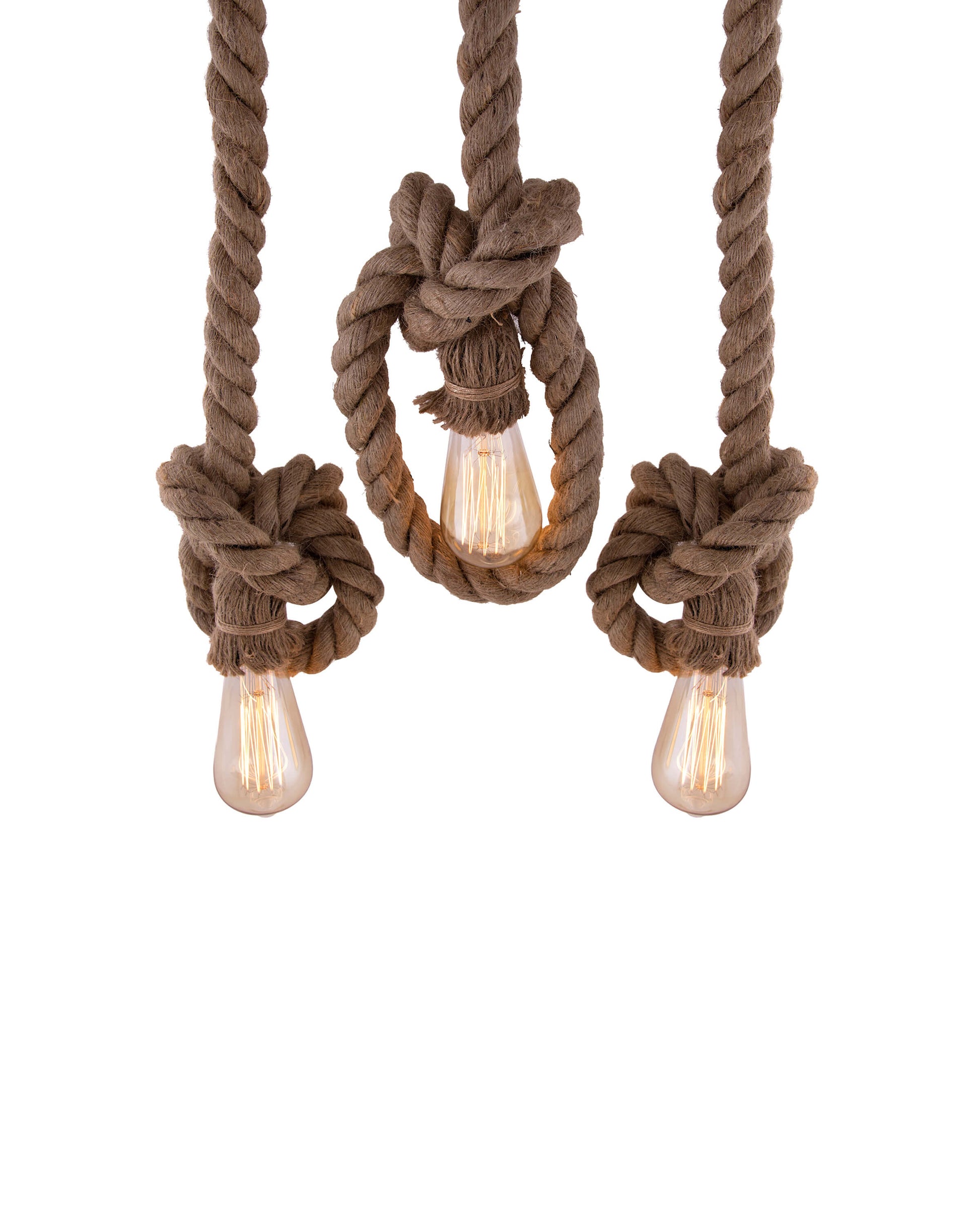 3-lights Linear Cluster Chandelier Edison Rustic Rope hanging Pendant Light, kitchen area and dining room light
