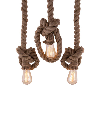 3-lights Linear Cluster Chandelier Edison Rustic Rope hanging Pendant Light, kitchen area and dining room light