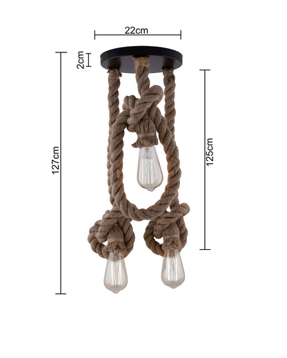 3-lights Round Cluster Chandelier Edison Rustic Rope Pendant Hanging Pendant Light, Bar Cafe Pub fancy Light