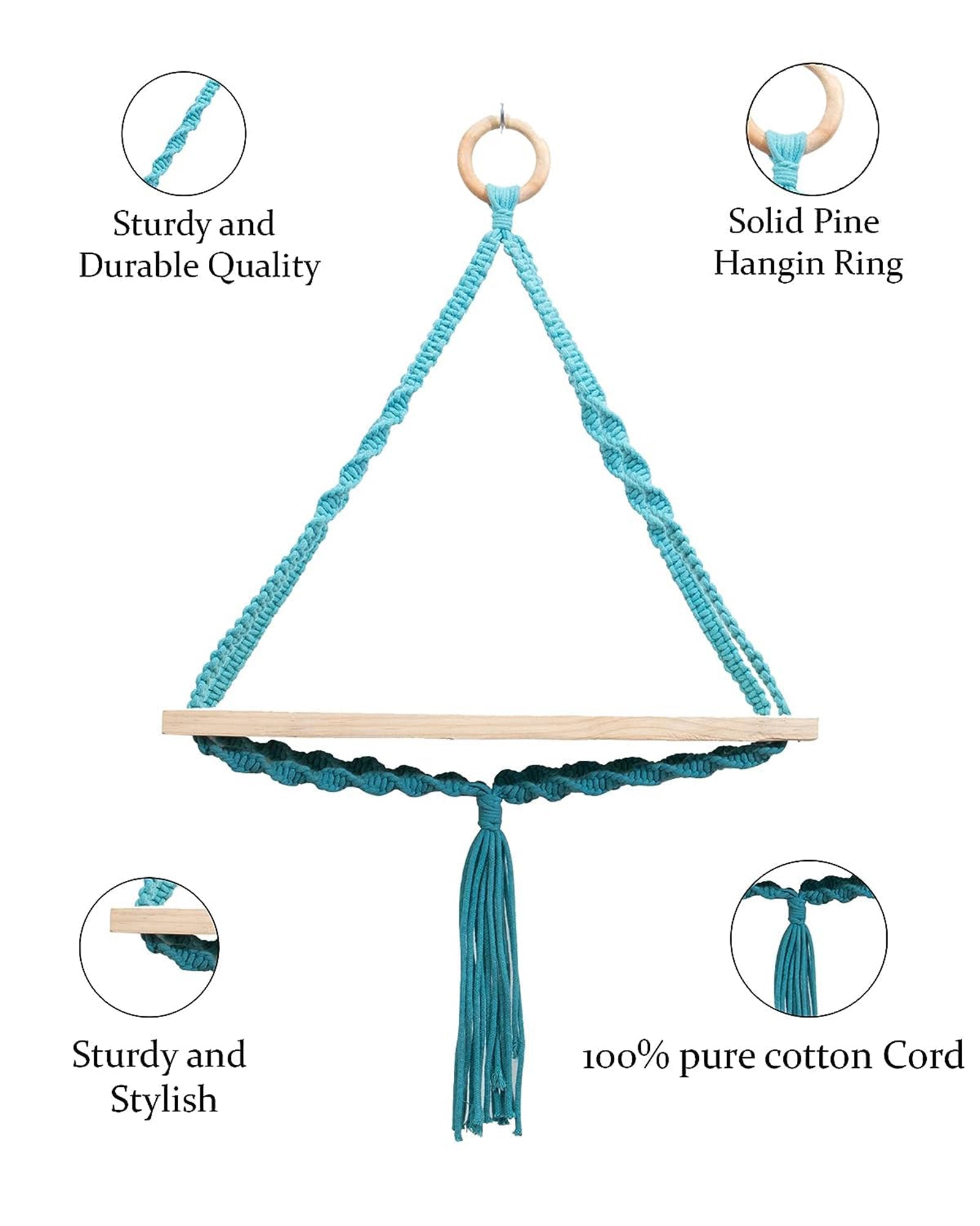 Triangle Rope Hanging Shelves Set of 2, Wood Floating Shelf for Wall Décor Bedroom Bathroom Living Room, Display Shelving for Hanging Plants Photos