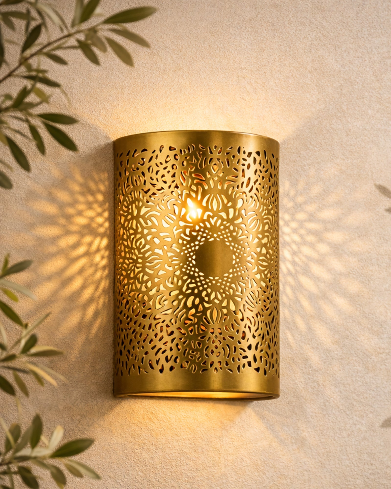 Moroccan filgree wall lamp, antique brass finish