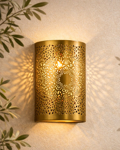 Moroccan filgree wall lamp, antique brass finish