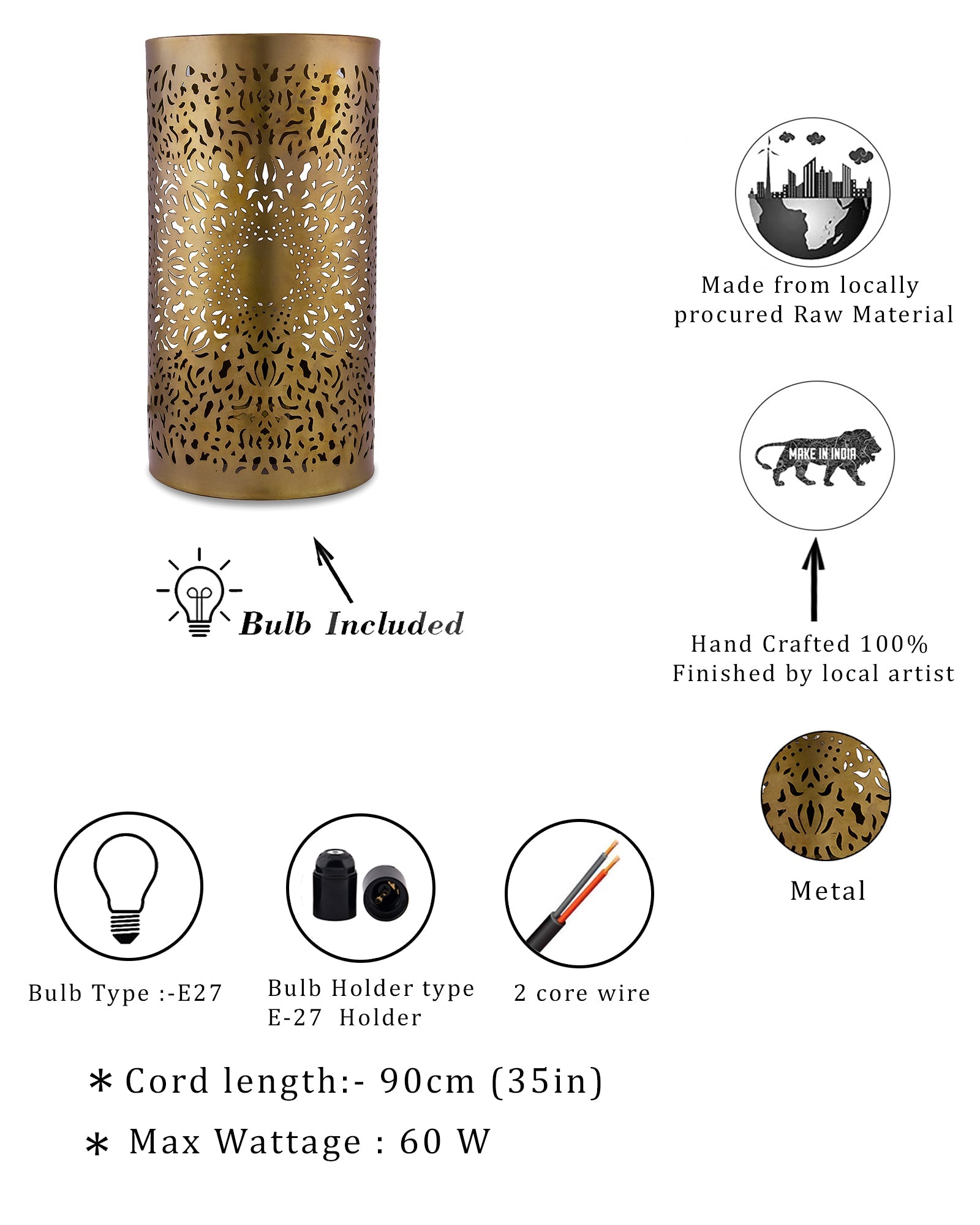 Moroccan filgree wall lamp, antique brass finish