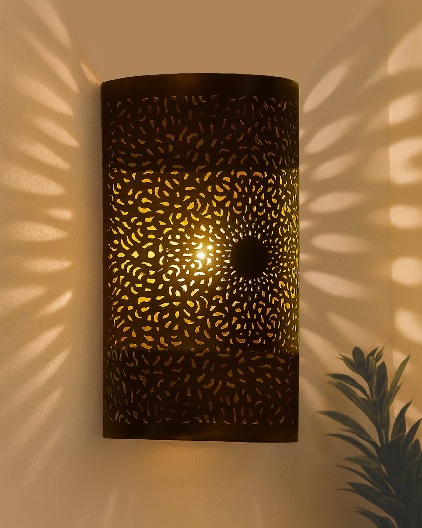 Moroccan filgree wall lamp, antique brass finish
