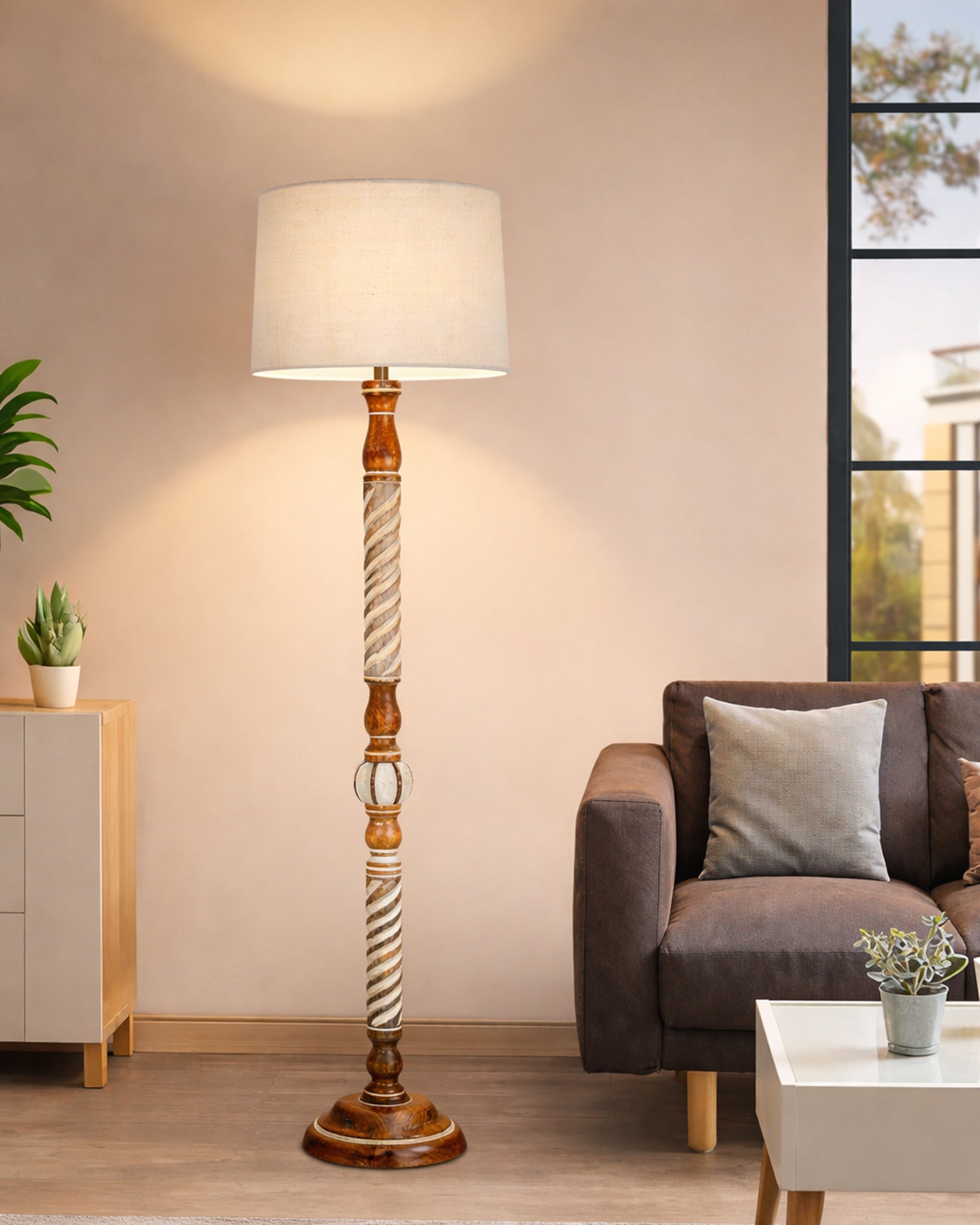 Classic Twister Antique white finish wooden floor lamp