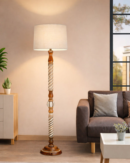 Classic Twister Antique white finish wooden floor lamp