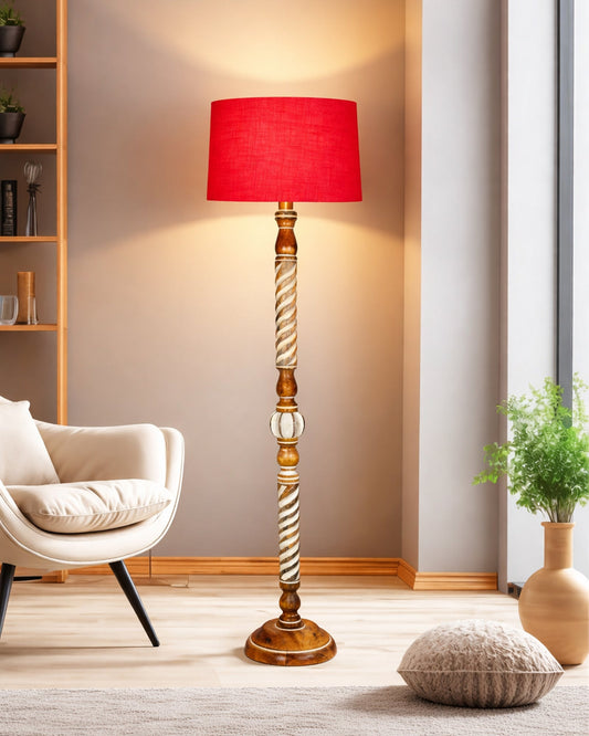 Classic Twister Antique white finish wooden floor lamp