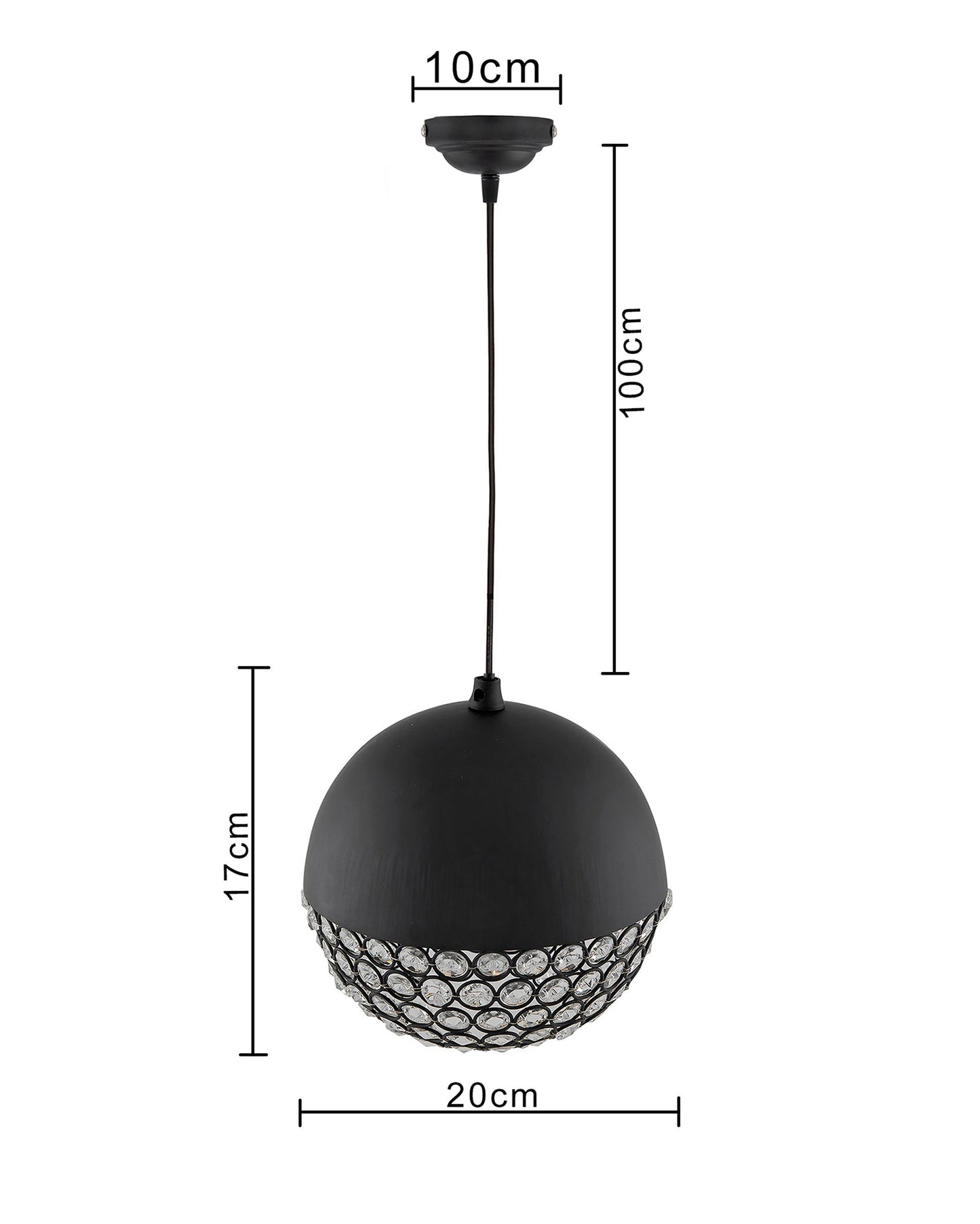 Matt black Crystal hanging globe light, ceiling light, Nordic E27 pendant