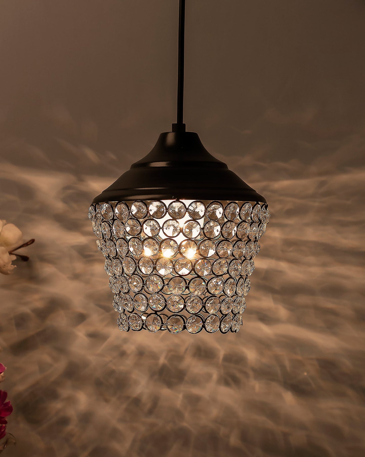 Matt black Crystal hanging lantern light, ceiling light, Nordic E27 pendant